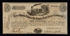 St. Louis Rail Road Company, MO 1859 $10 UNCIRCULATED Broken Bank Note!