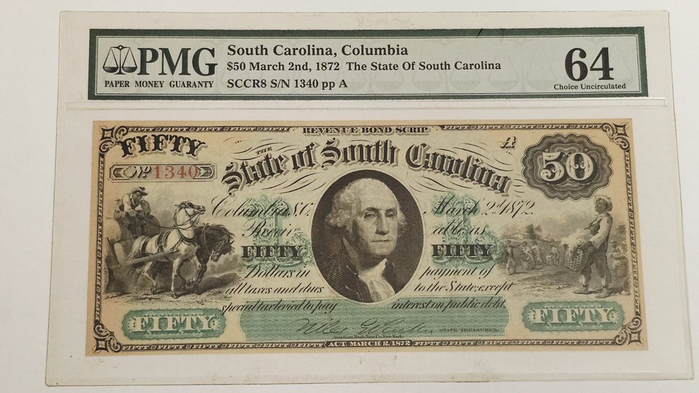 South Carolina $50 Bond Scrip PMG 64 CUNC Obsolete Currency Bank Note CR-8