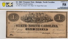 $1 1863 Treasury Note- Raleigh, North Carolina Cr- NC-132