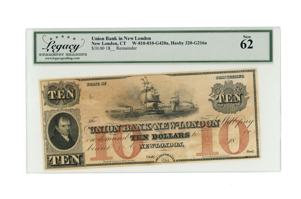 18XX Union Bank in New London $10 CT CT320-G216a LCG 62 (A0272)