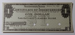 San Antonio, TX Texas $1 Depression Scrip Mar 7, 1933 San Antonio Clearing House