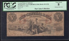 1859 $5 THE CENTRAL BANK OF ALABAMA MONTGOMERY, AL OBSOLETE NOTE PCGS VG-8