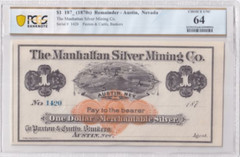 1870s Manhattan Silver Mining Co. Austin Nevada $1,3,5,10,20, Set of 5, UNC GEM.