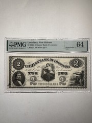 Citizens’ Bank Of Louisiana New Orleans $2 1860s Remainder Choice Uncirculated