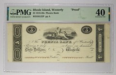 Phenix Bank Westerly RI $3 Obsolete Note PMG 40 Proof Top Pop