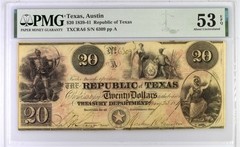 1839-41 $20 Republic of Texas, Austin Obsolete PMG 53 EPQ