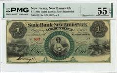 1860s $1 New Brunswick, New Jersey Obsolete Note State Bank PMG AU55 EPQ