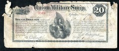 1867 $20 TWENTY DOLLARS UNION MILITARY SCRIP STATE OF KANSAS (J)