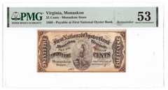 1868 25c TwentyFive First National Oyster Bank Remainder Note Monaskon VA PMG 53