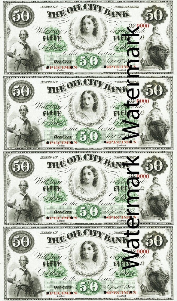 $50 Oil City Bank PA Pennsylvania Obsolete Sheet REPRODUCTION PA-380 G12a