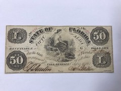 A&O-1861 $50 State Of Tallahassee, FLorida CR-3A INVERTED ERROR Fully Issued-FL