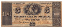 c1850s New Orleans CITIZENS’ BANK OF LOUISIANA $100 Obsolete Currency