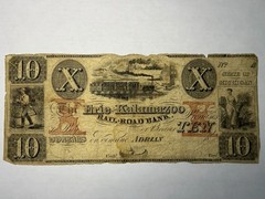 1850s Erie Kalamazoo Rail Road Bank $10 Obsolete Note Michigan Currency