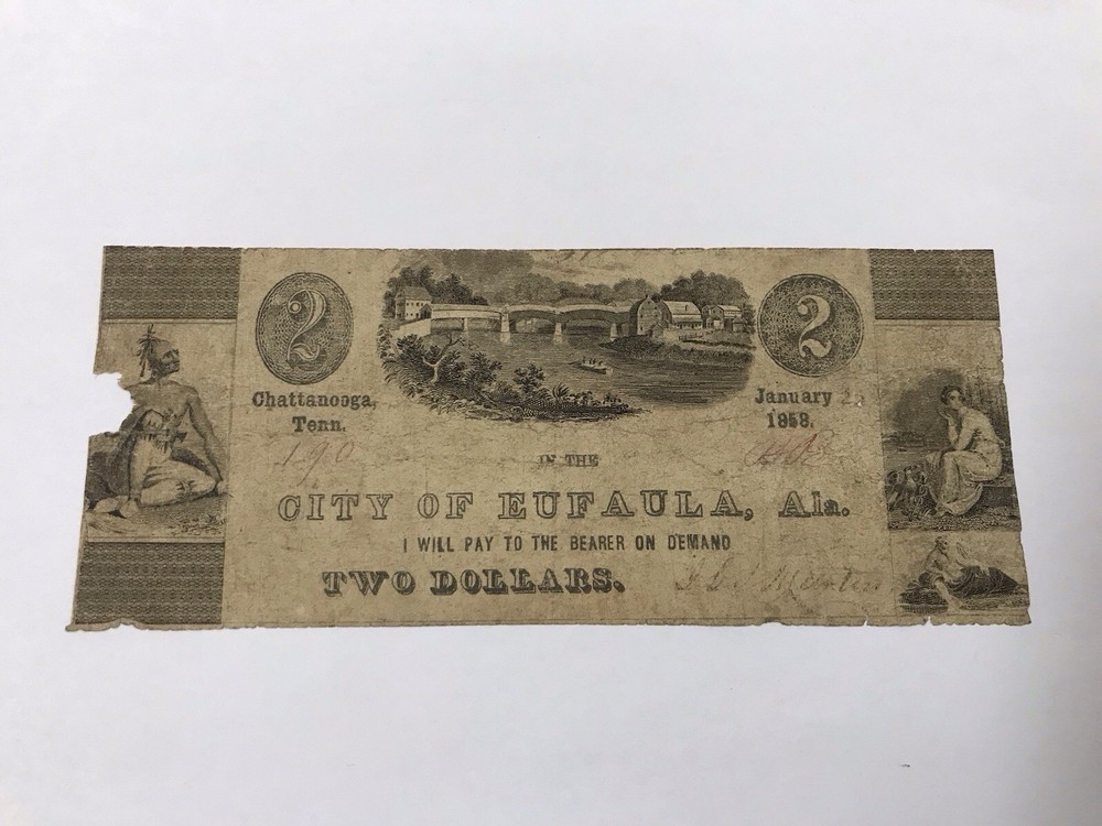 A&O-1858 $2 City Of Eufaula, Alabama -Chattanooga, TN Bridge Crossover Note-AL