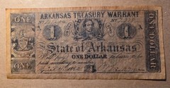AK-30 1862 US 1.00 DOLLAR ARKANSAS TREASURY WARRANT CLEAN OBSOLETE WAR BOND