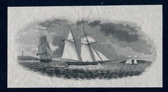 Early Vignette proof on india, Schooner, Draper, Toppan, Longacre & Co. 1835