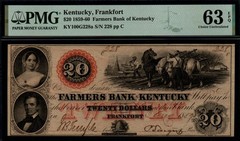 $20 1859 The Farmers Bank of Kentucky, Frankfort PMG UNC 63 EPQ Obsolete Note!