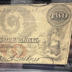 1850s $2 Obsolete Bank Note from The Cochituate Bank of Boston, Massachusetts.