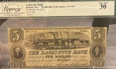 1837 $5 Lafayette Bank in Boston, MA Massachusetts Obsolete Note VF30