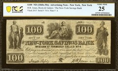 1840s-50 $100 New York Savings Bank Advertising Note PCGS 25