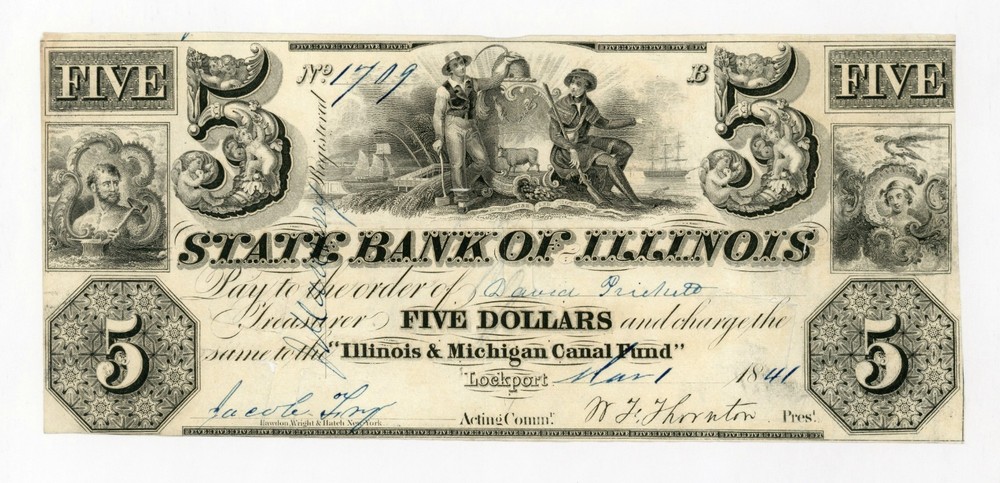 1841 $5 The Illinois & Michigan Canal Fund – Lockport, ILLINOIS Note