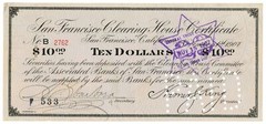 1907 San Francisco Clearing House California $10 Certificate Star of David Stamp