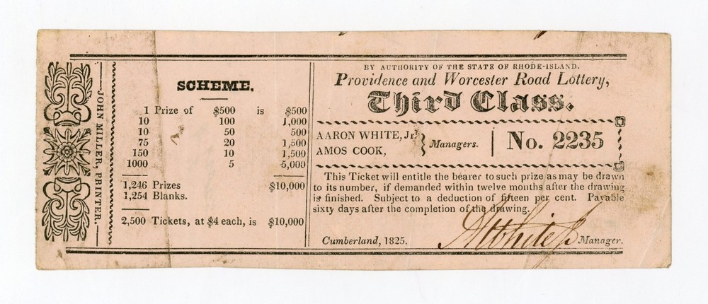 1825 Providence and Worcester Road Lottery – RHODE ISLAND Lottery Ticket