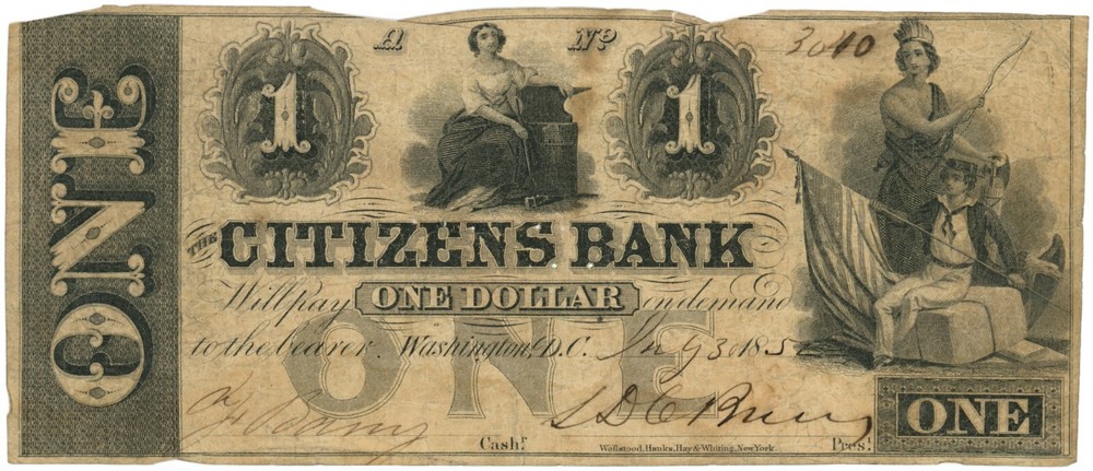 1852 Citizens Bank Washington D.C. $1 No.3040 (L1288)