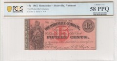 1862 15c Obsolete – The Hydeville Company – Vermont – Pcgs Choice AU 58 PPQ