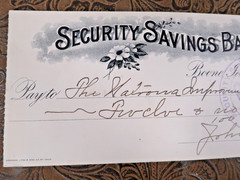 Antique Vintage Check from Security Savings Bank Boone Iowa 1903 Pinkish