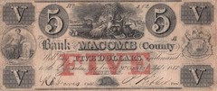 USA / Macomb ,Tuebor , MI $5 8.1.1858 Low # Circulated Banknote LV J6
