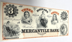 $3 Three Dollars Mercantile Illinois Banknote Obsolete Note, HAND PRINTED CRISOY