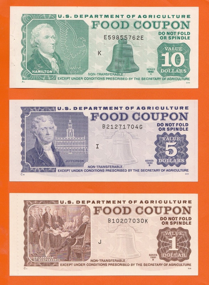 FOOD STAMP COUPON 3 COUPONS $10.00 $5.00 $1.00 USDA AGRICULTURE scrip TOKEN