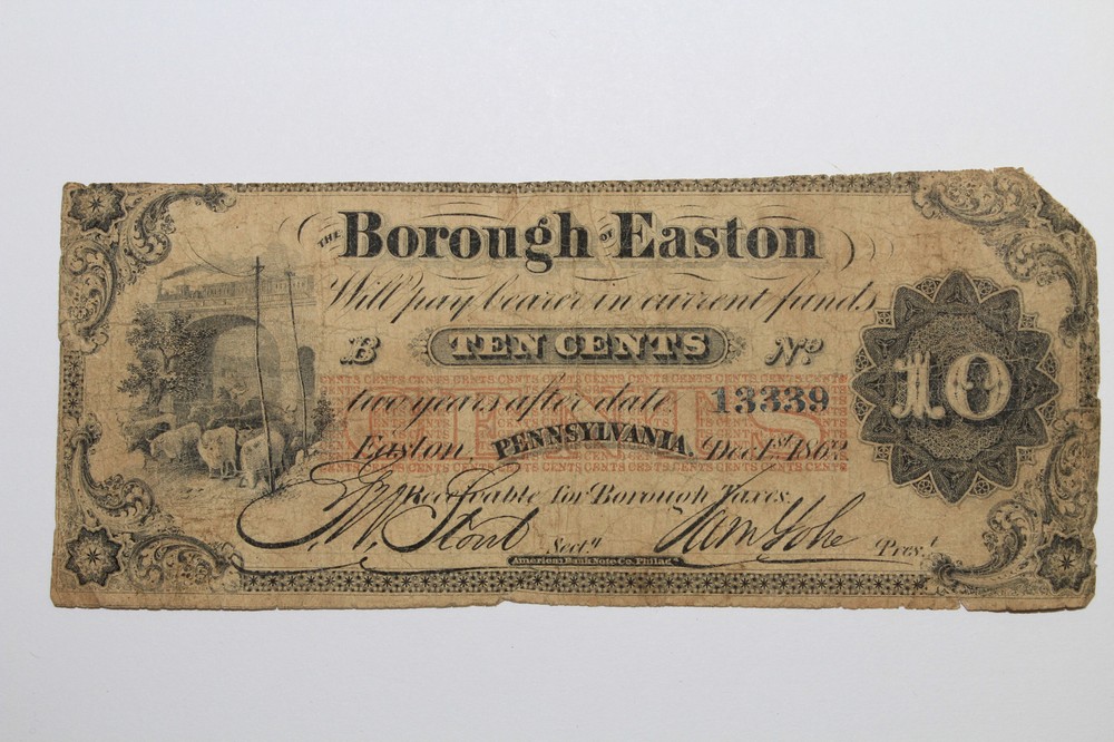 0.10 Cent 1862 Easton Pennsylvania Obsolete Currency Fractional (#: 13339)