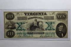 1862 Virginia Treasury Note Ten 10 Dollar Nice