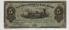 July 1, 1873 Charleston SC South Carolina Rail Road $5 Obsolete Note Crisp UNC