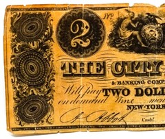 The City Trust & Banking Co. New York Dec, 21, 1839 $2 Reproduction Banknote