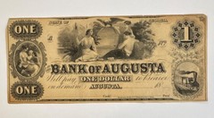 Pre-Confederate Bank of Augusta $1 Obsolete Currency Banknote Augusta Georgia