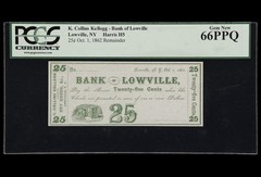 1862 NEW YORK Lowville Kellogg Bank Civil War Obsolete Banknote Currency PCGS 66