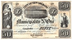 1837 $50 City of New Orleans, Municipality No. One Note – Choice AU! Scarce!