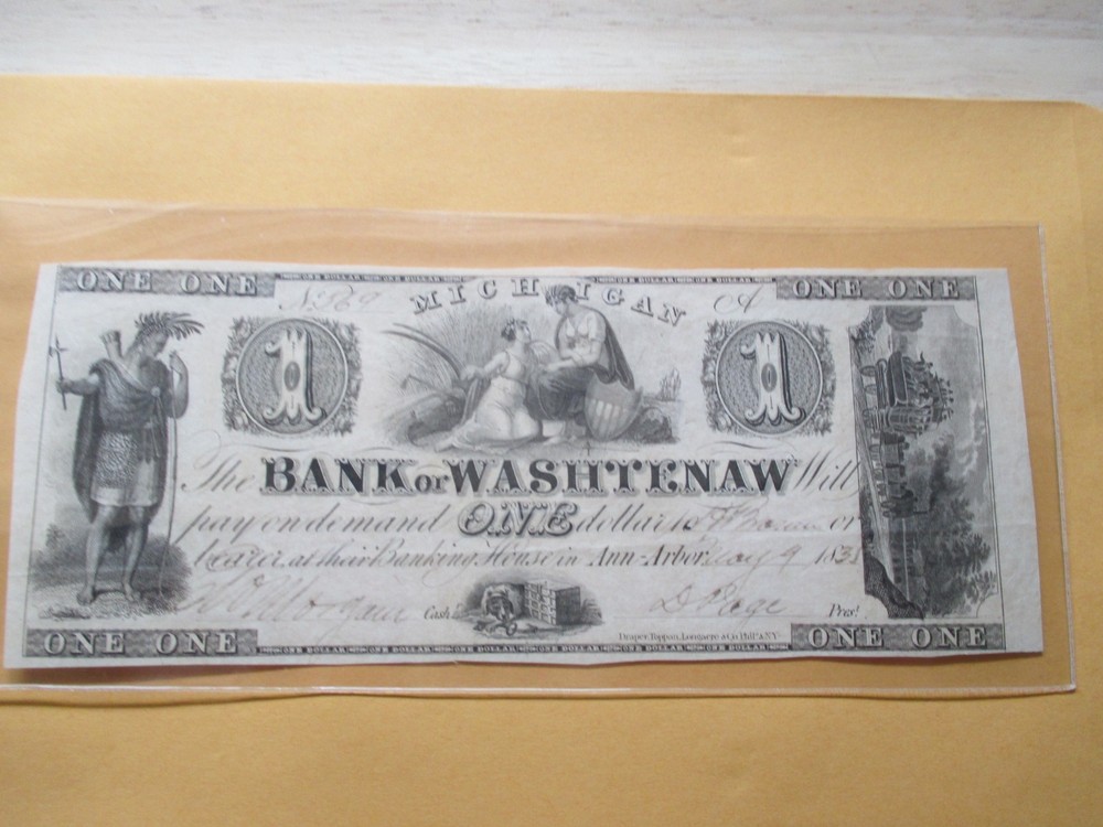 1835 $1 THE BANK OF WASHTENAW ANN ARBOR, MICHIGAN