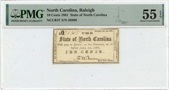 1861 10 Cents North Carolina, Raleigh PMG AU55 EPQ OBSNCCR47