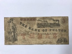 A&O-1863 $3 Bank Of Fulton-Atlanta,Georgia-Train Civil War Era-Red Three O.P.-GA
