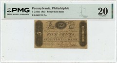 1815 5 Cents Philadelphia, Pennsylvania Obsolete Note Schuylkill Bank PMG VF20