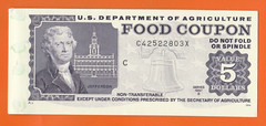 FOOD STAMP COUPON ONE $5.00 1987 B C42522803X M/C C USDA scrip TOKEN UNC
