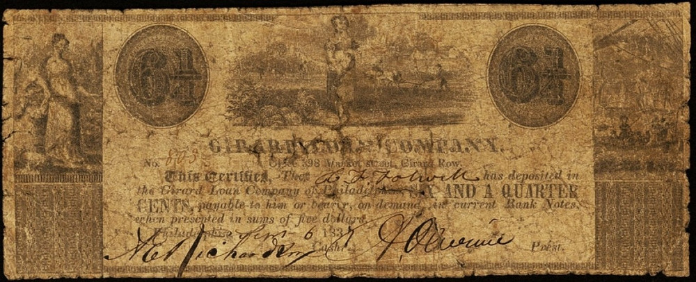 PA 6 1/4¢ PHILADELPHIA Pennsylvania The Girards Loan Co. Sept 6, 1837 Hard Times
