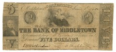 1845 Bank of Middletown Connecticut CT $5 Obsolete Note 225-UNL CTFT (67465)