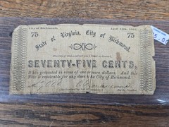 ✨ 1862 75c Bank of the State of VIRGINIA Richmond Cents Obsolete Note