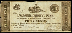 PA 50 cents BLACK HOLE Lycoming County Pennsylvania March 1838 John Kinse