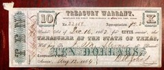 State of TEXAS – Treasury Warrant – 10 Dollars 1864 – Cr-20A – Rarity 6 – Error